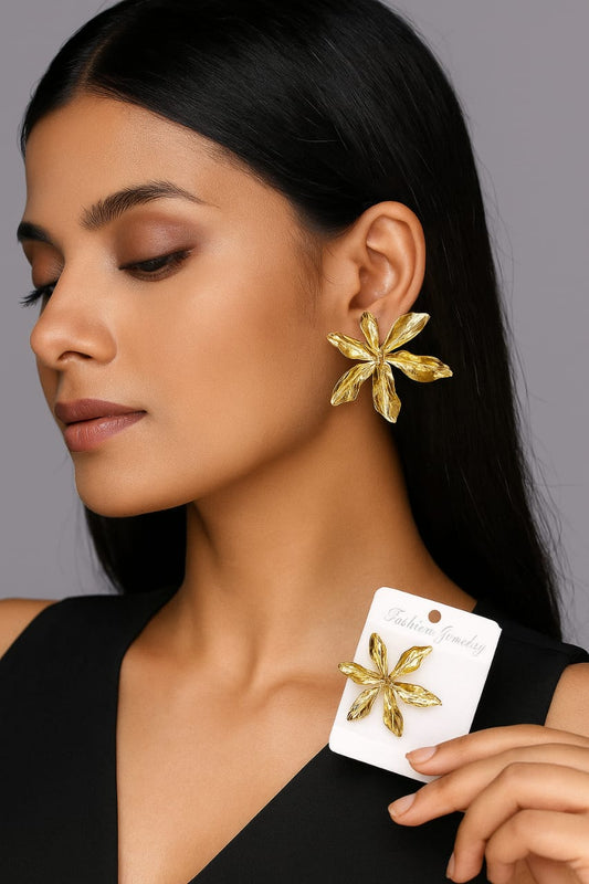 Gold Floral Statement Earrings – Bold Designer Jewelry for Women