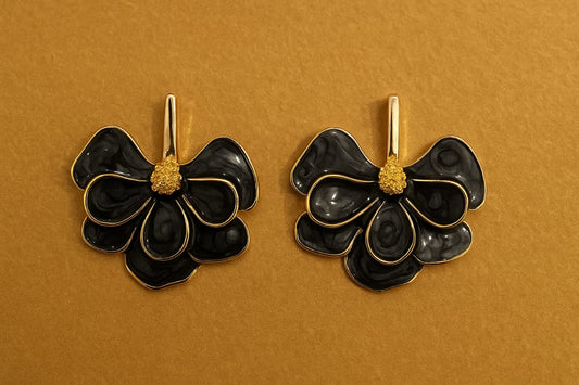 Black Enamel Flower Earrings – Elegant Statement Jewelry for Women