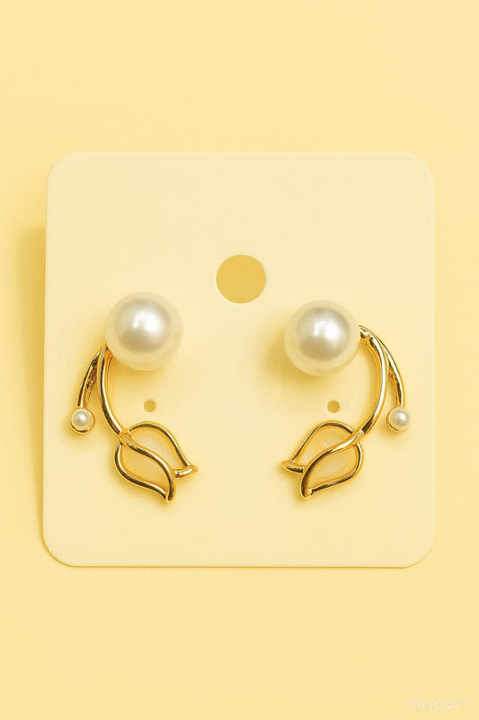 Elegant Pearl & Gold-Plated Floral Earrings | BBJewels