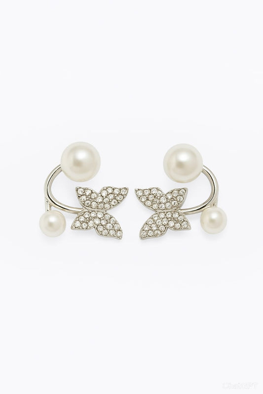 Pearl & Crystal Butterfly Earrings | Elegant Silver-Plated Studs by BBJewels