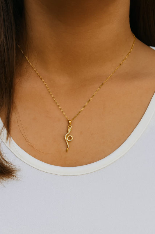 Gold-Plated Snake Pendant Necklace with CZ Stones