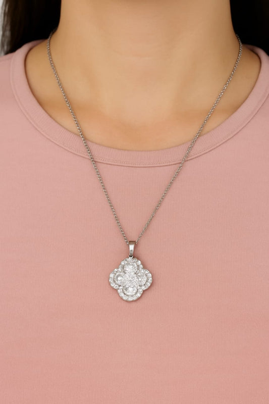 Silver Floral Pendant Necklace with Crystals – Elegant Jewelry for Women