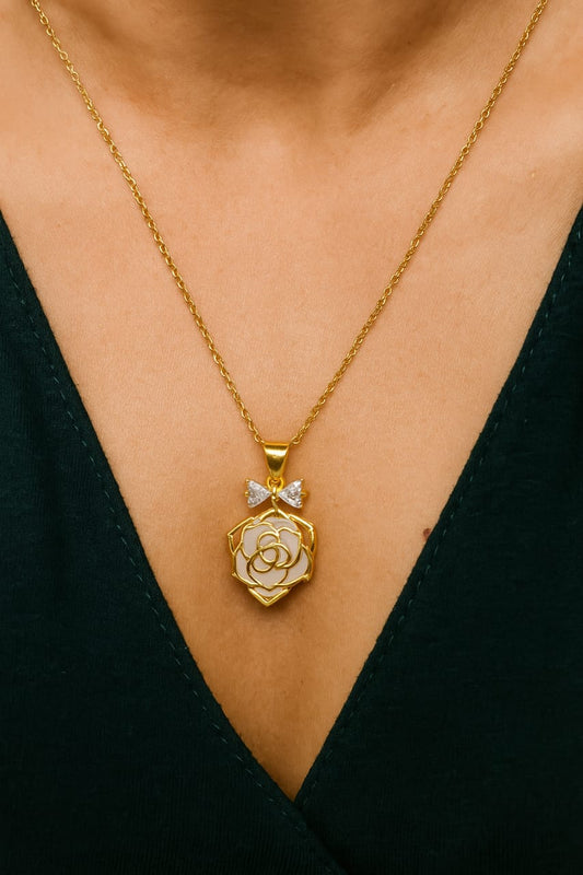 Elegant Rose Gold-Plated Pendant Necklace with CZ Stones