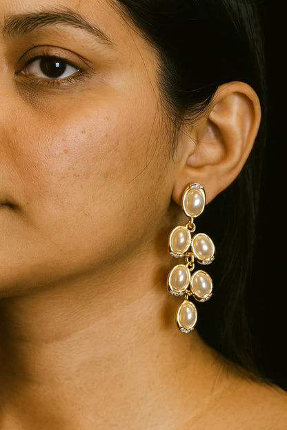 Gold-Plated Pearl Drop Earrings – Elegant Statement Jewelry for Women