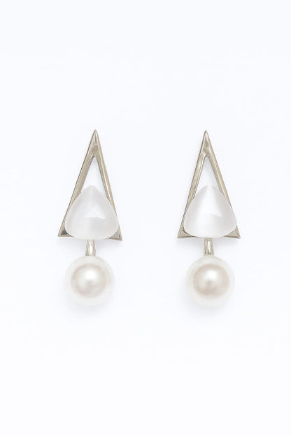 Modern Geometric Pearl Drop Earrings – Minimalist Statement Jewelry