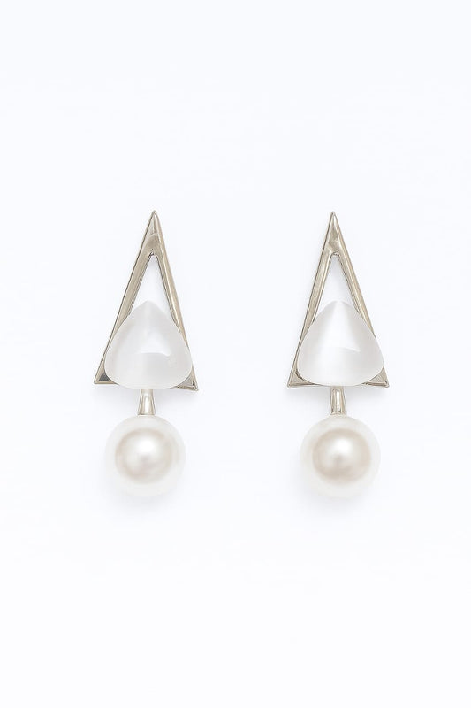 Modern Geometric Pearl Drop Earrings – Minimalist Statement Jewelry