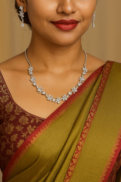 Sparkling Floral Necklace & Earring Set – Premium Imitation Jewellery