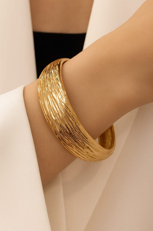 Textured Gold Plated Cuff Bracelet – Bold & Elegant Jewelry for Women