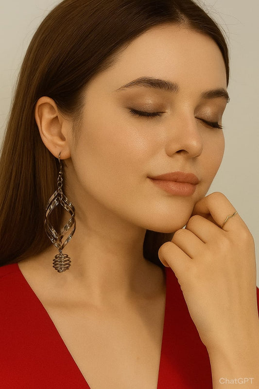 Elegant Metallic Spiral Drop Earrings with Minimalist Ring – Bold & Beauty Jewels