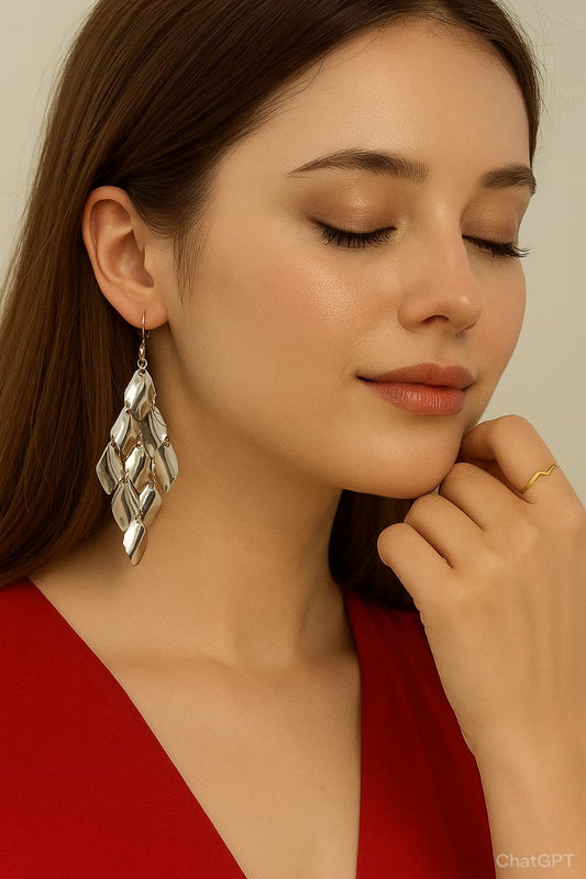 Silver-Tone Layered Dangler Earrings – Statement Party Jewelry