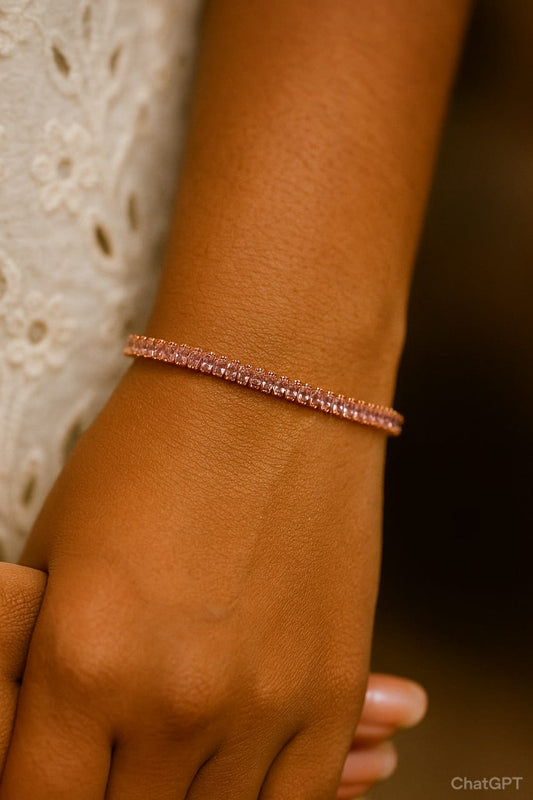 Elegant Rose Gold-Plated Pink Stone Tennis Bracelet for Women