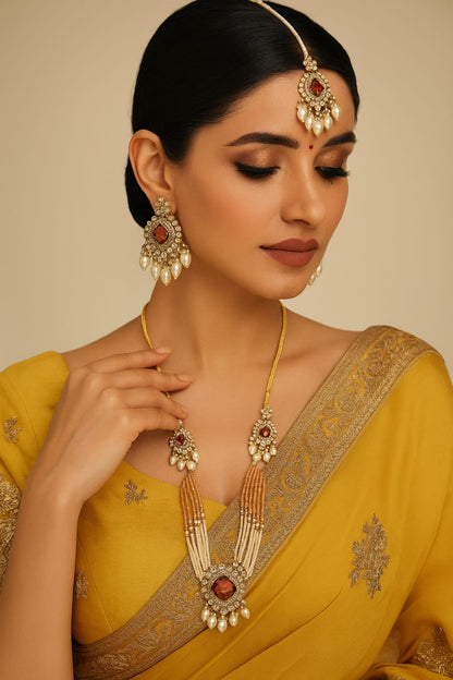 Elegant Kundan & Pearl Bridal Jewelry Set – Necklace with Matching Earrings