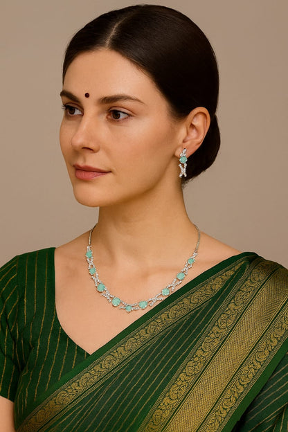 Elegant Green Stone Necklace & Earring Set – Premium Imitation Jewelry