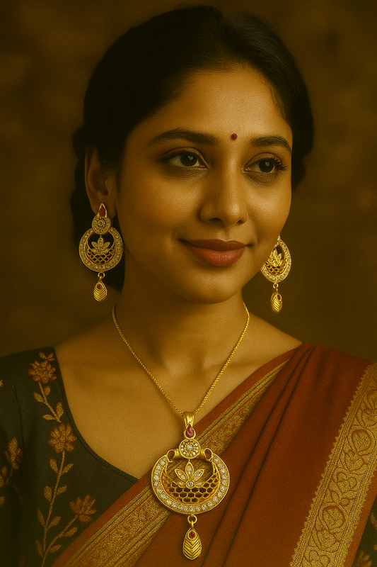 Elegant Gold-Plated Pendant Set with Ruby & CZ Stones – Perfect for Every Occasion